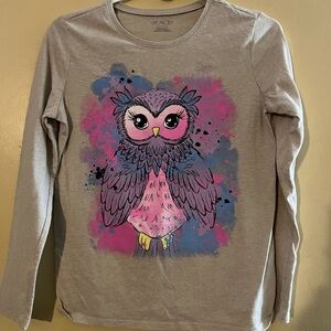 Place Kids Gray Long Sleeve Shirt with Pink and Purple Owl